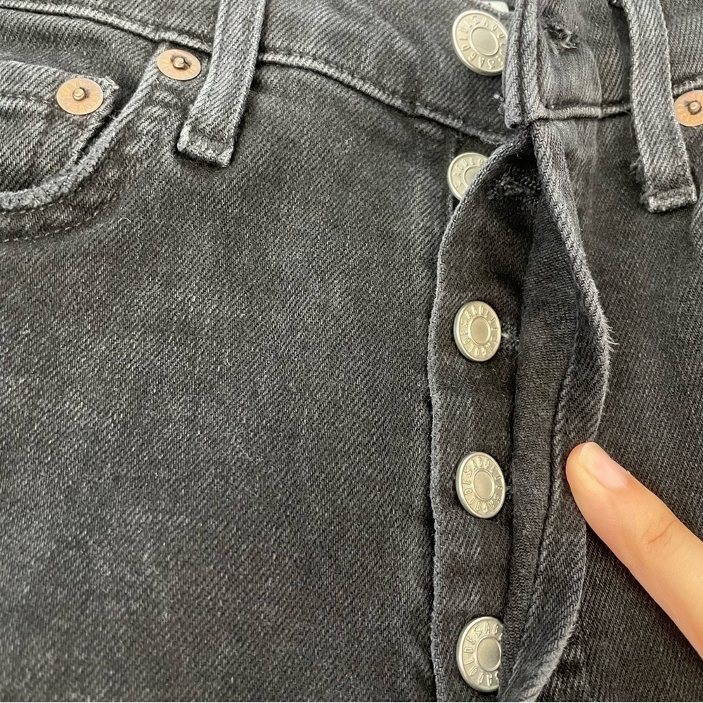 Agolde Button Fly Distressed Black Distressed Ski… - image 5